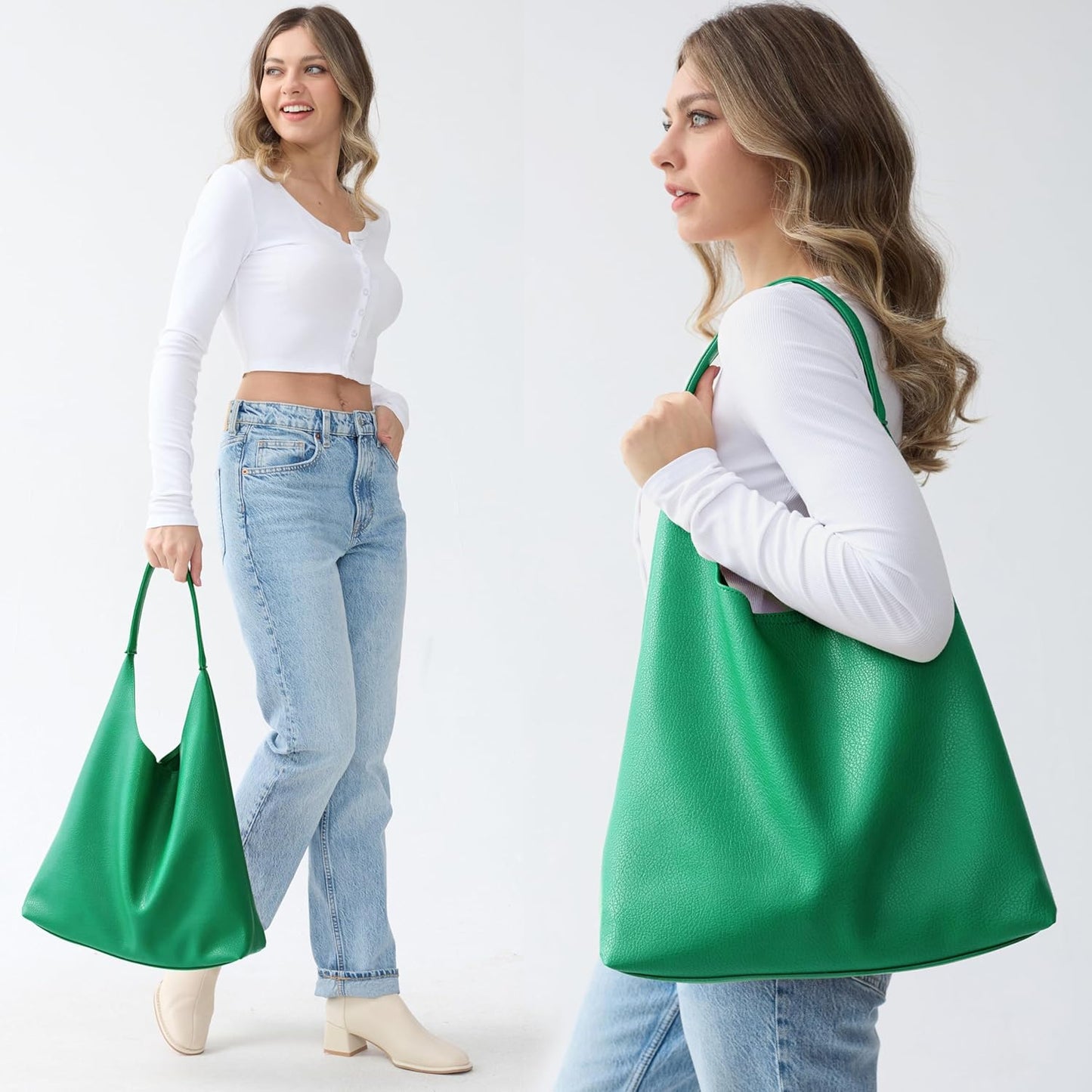 Hobo Bags for Women Soft Vegan Leather Shoulder Handbag Slouchy Tote Purses